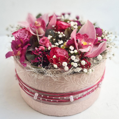 FlorBox - szezonális vegyes virágokból - nagy, rózsaszín/fehér (042)